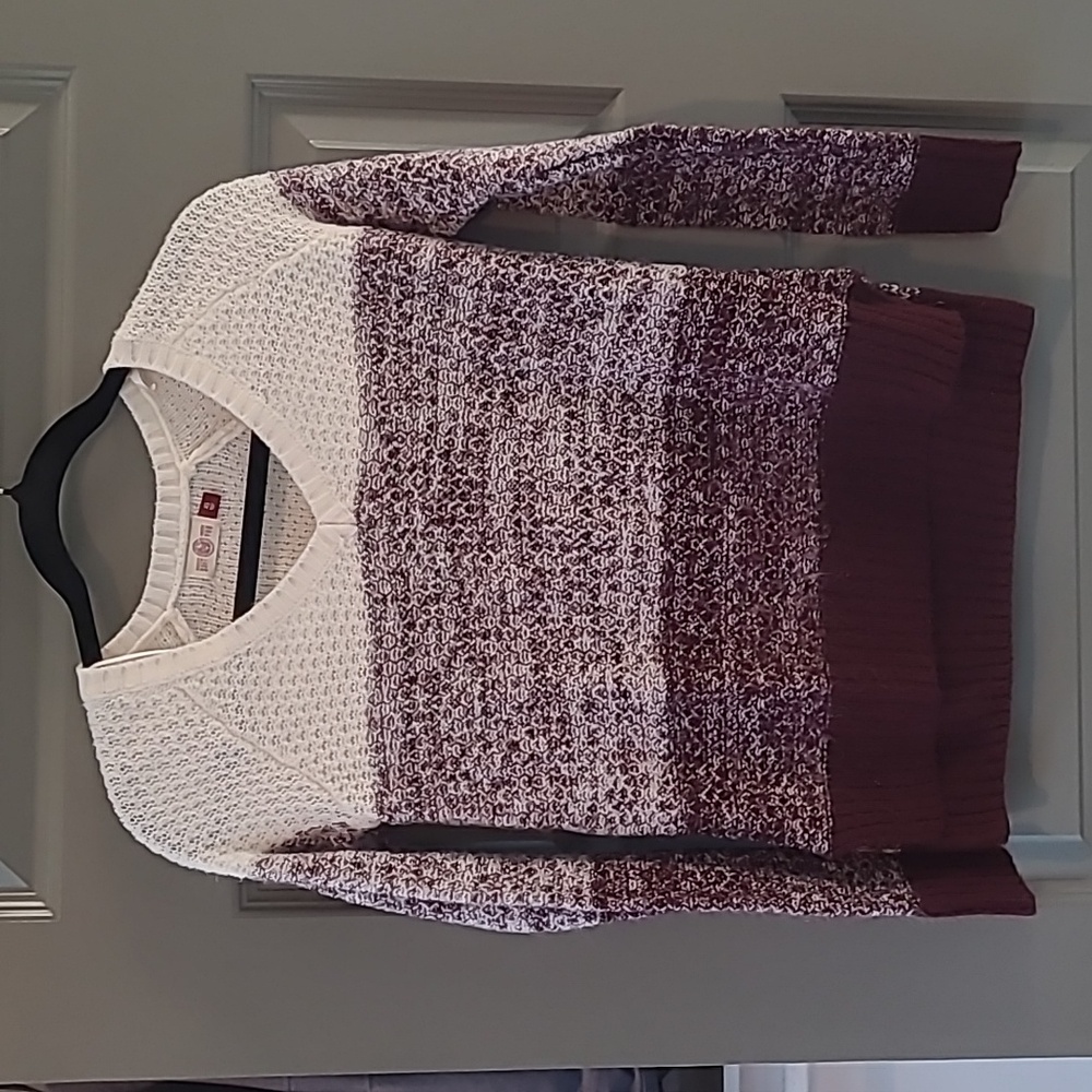 SO Women's V-Neck Sweater - Burgundy and Cream